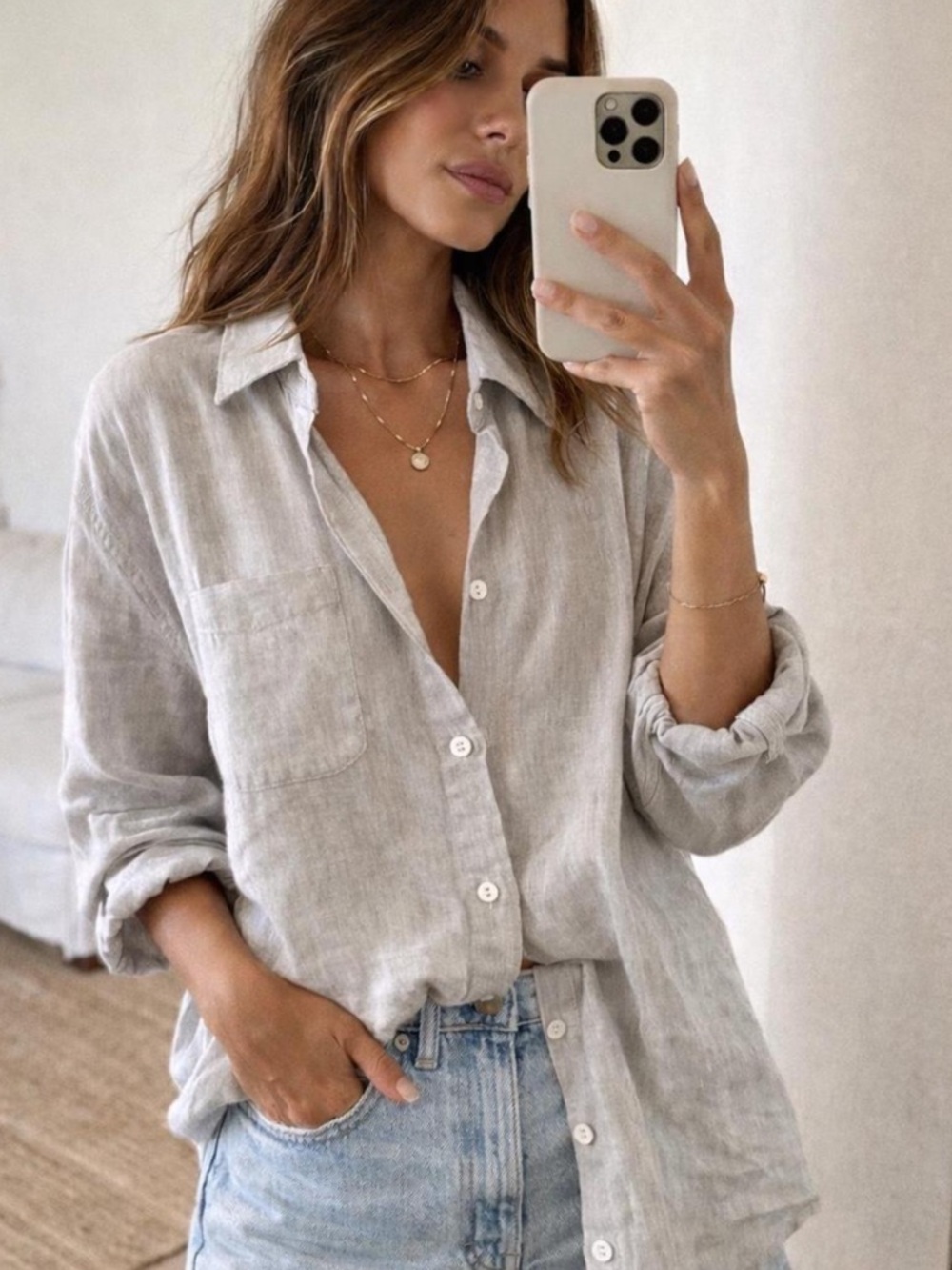 rag & bone Oversized Button Down Shirt Gray Lightweight Minimalist Neutral XXL
